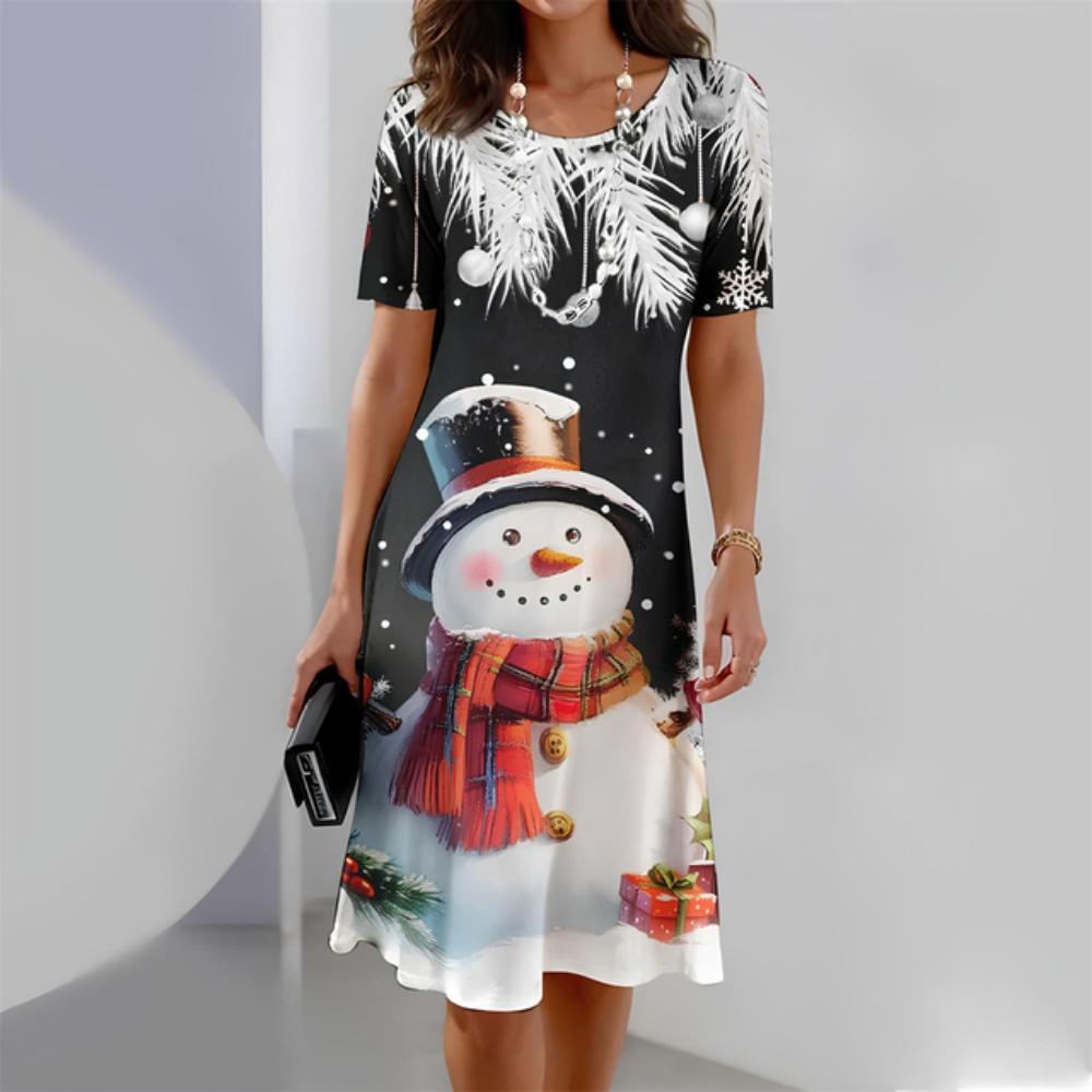 Christmas Dress Women Elegant O-neck Short Sleeve Dresses Plus Size Red Casual Party Summer Dress Fashion Vestidos