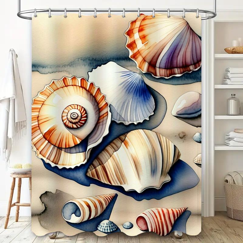 Blue White Orange Shell Bath Shower Curtain Waterproof Decorative Sink Room Washing Set for Bathroom Decoration 3D Printed Sea A