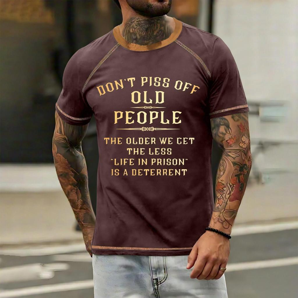 Men's Casual Loose Fit Short Sleeve T-Shirt with Printed Text Graphic Crew Neck Comfortable Summer Top