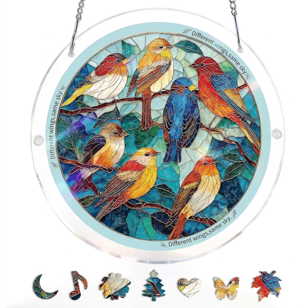 83 Pieces Round Shape Puzzle Suncatcher Acrylic Hanging Ornament Acrylic Puzzle Kit Indoor Display