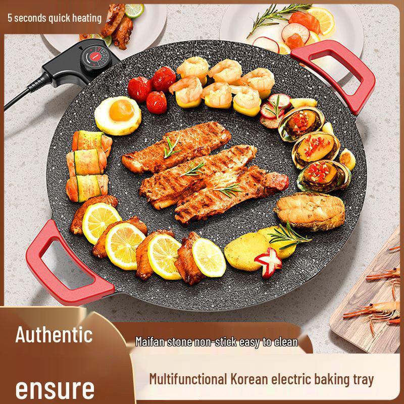Korean Round Maifan Stone Grill Pan: Multifunctional Non-Stick Electric BBQ Plate