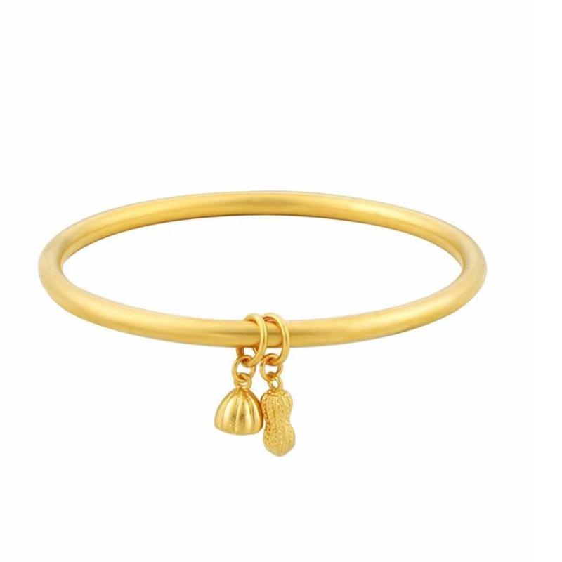 Ancient Style Gold-Plated Brass Bangle with Peanut & Lotus Pod Design – Jewelry Gift Bracelet