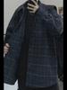Unisex Retro Korean Plaid Wool Jacket - Loose Fit, Trendy Hong Kong Style for Couples.