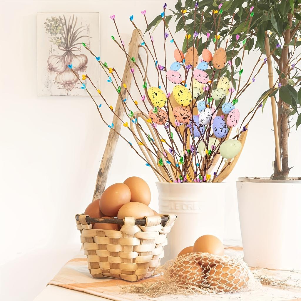 26pcs Plastic Easter Egg Twig Arrangements Artificial Easter Egg Vine Branches Spring Floral Stems Centerpiece Wreath Decoration