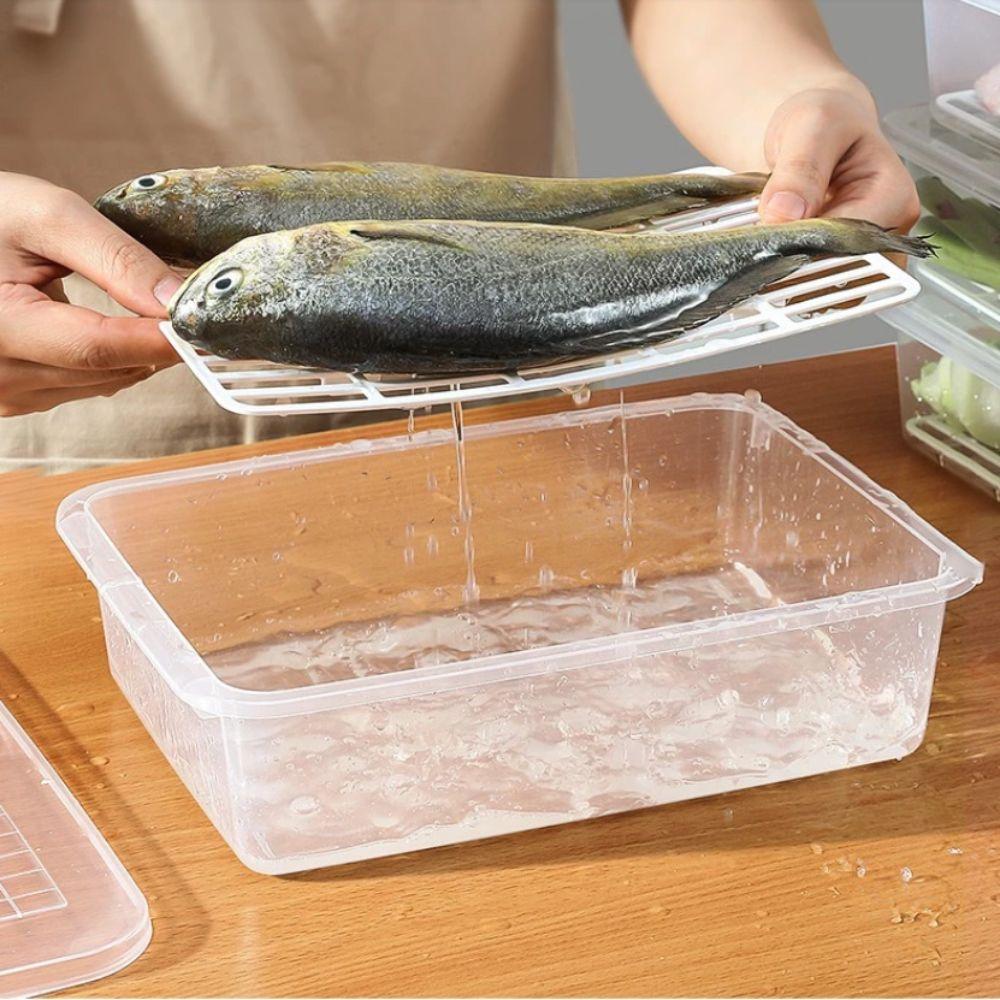 New Transparent Food Storage Box Drain Tray Sealed Frozen Storage Box with Lid Fresh-Keeping Box Kitchen