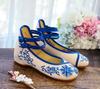 2025 Embroidered Women Canvas Ballet Flats Ankle Strap Ladies Casual Cotton Chinese Embroidery Ballerina Shoes