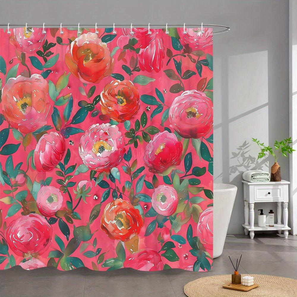 Vibrant Floral Pink Waterproof Mildew-Resistant Shower Curtain - Elegant Design for a Romantic Bathroom Décor Experience