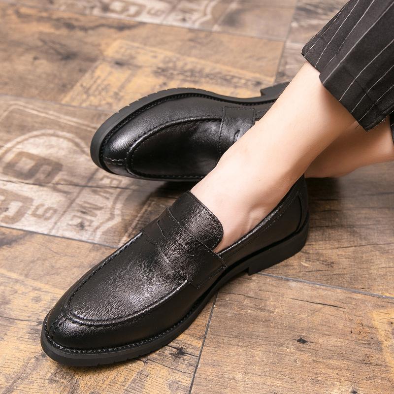 Men's Shoes 46 Large Size Casual Leather Shoes Fashionable Men's Foot Loafers Trendy British Style One-pedal Leather Shoes