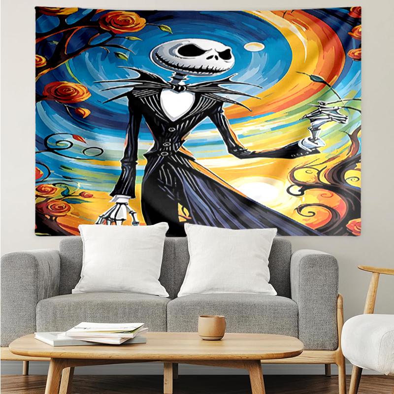 The-Nightmare-Before-Christmas Print Tapestry, Backdrop, Easy Setup, Ideal for Bedroom, Office & Living Room, with Aesthetic Wall Hanging Decor.