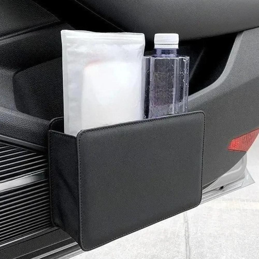 Car Door Storage Organizer with Trash Bin Foldable Multi Pocket Leather Design Seatback Hanging for Car Interior Accessories