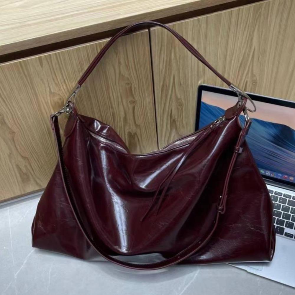 Women Fashion Oil Wax Leather Cross-body Messenger Bag Versatile Large Capacity Shoulder Bags Elegant Luxury Design Tote Bag