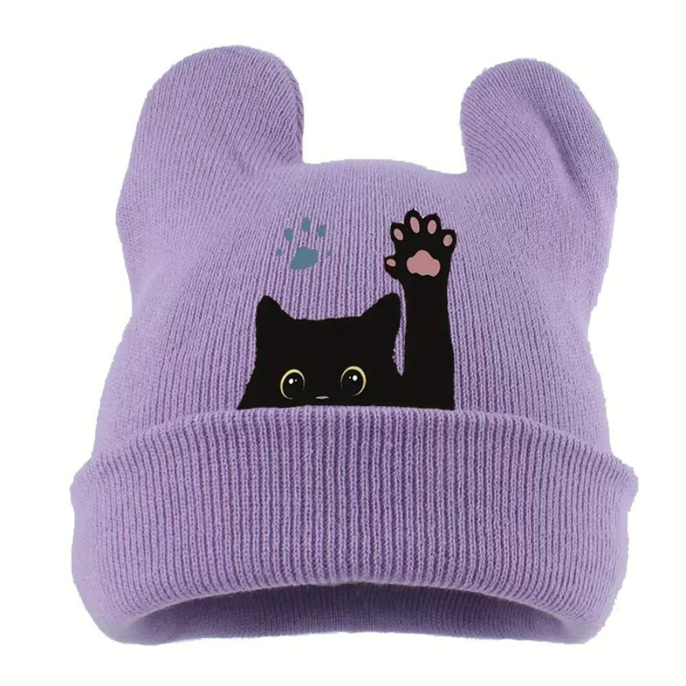 Stretchable Winter Knit Hat Knit Pullover Hat New Cat Ear Beanie Hat  Spring Autumn Winter