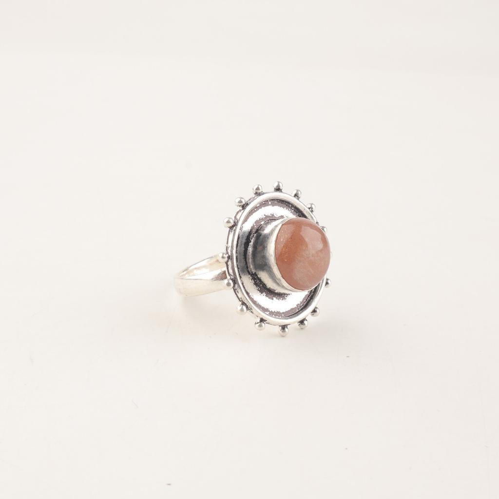 Natural Peach Moonstone Gemstone 925 Sterling Silver Jewelry Handmade Gift Ring RR-49-36