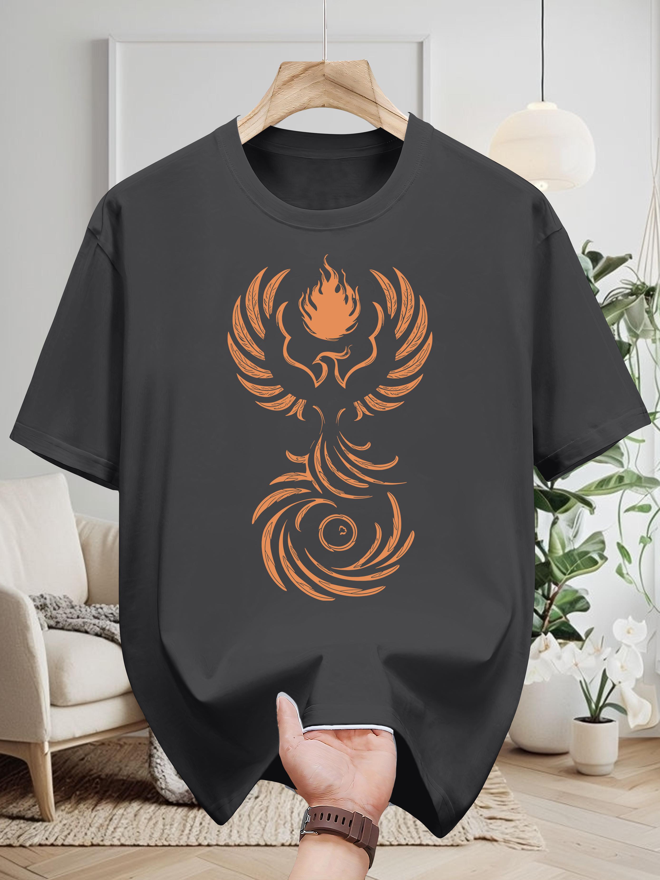 [Everyday Comfort] 100% Cotton Short Sleeve T-shirt with Fiery Phoenix Design - Casual XXXL