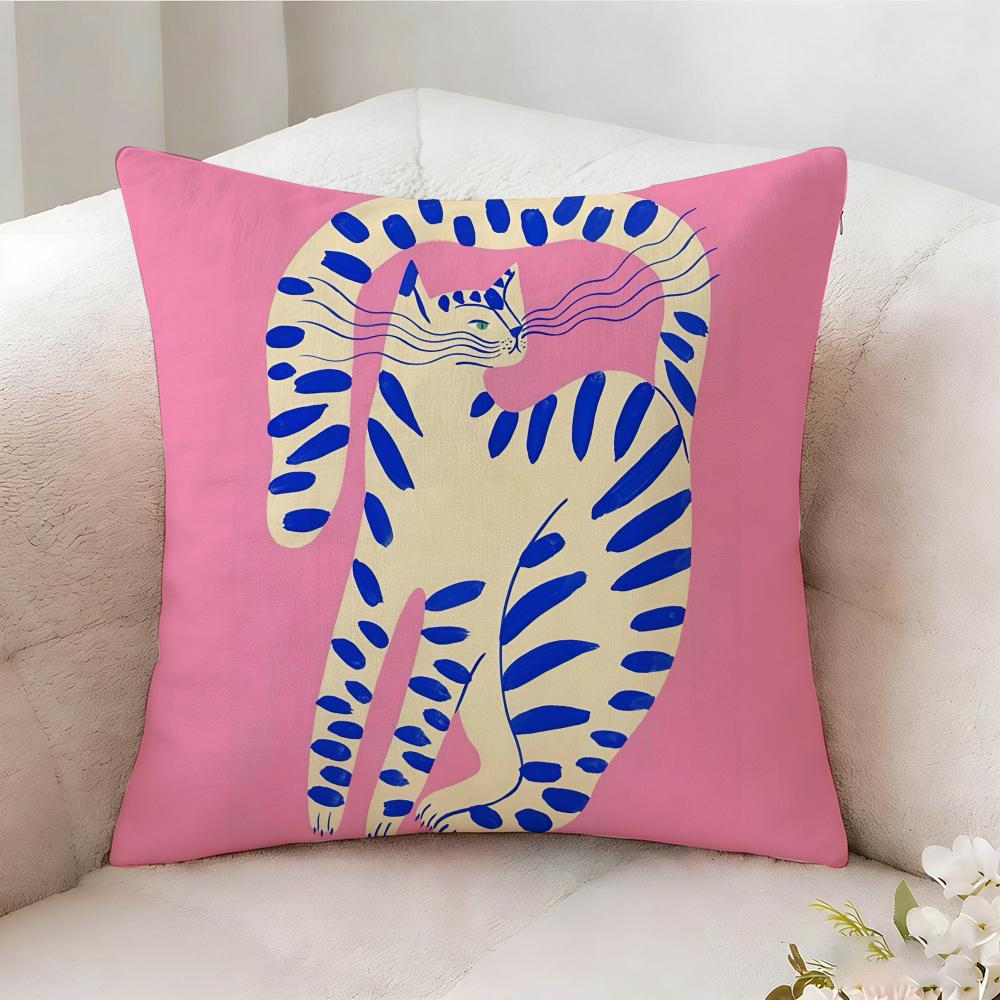Flat Style Illustration Colorful Cats Pillow Case Pillowcase Doublesided Printed Sofa Cushion Bedroom Headboard Pillow