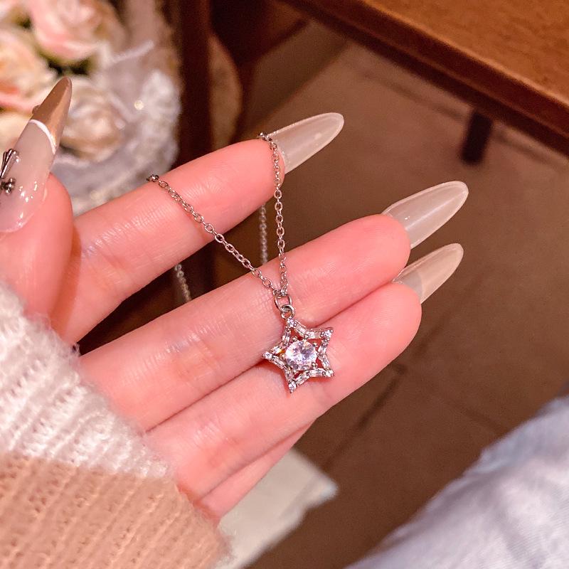 "Elegant Korean Titanium Steel Zircon Bow Necklace for Women"