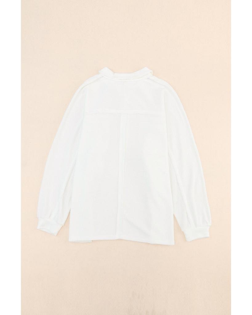 Azura Exchange White Plus Size Long Sleeve Flap Pocket Henley Top