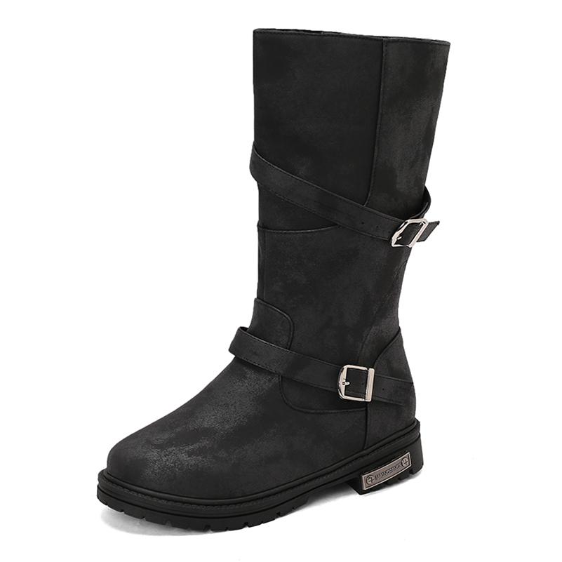 

Meotina Women Mid Calf Boots Round Toe Block Mid Heels Buckle Zipper Concise Ladies Fashion Shoes Autumn Winter Black Brown 46 35 чёрный