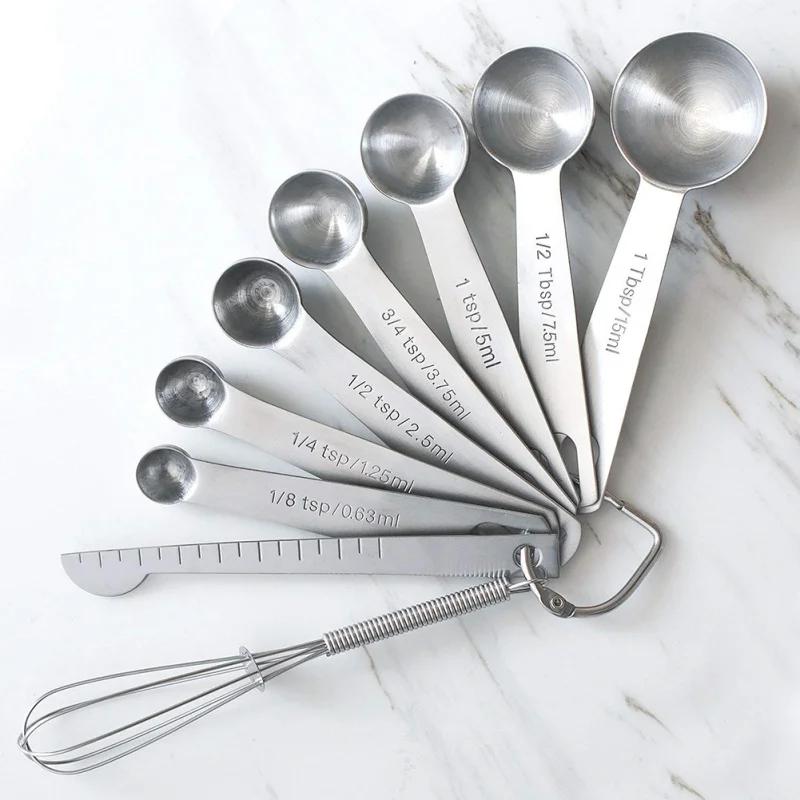 9Pcs Stainless Steel Measuring Spoons Scoop With Mini Whisk Stackable Baking Seasoning Spoon Coffee Tea Kitchen Measuring Tool