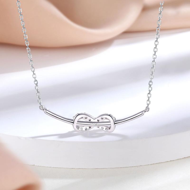 Accessories New 925 Sterling Silver Love Infinite Necklace Women's Niche Design Personalized Bow Neck Chain ins