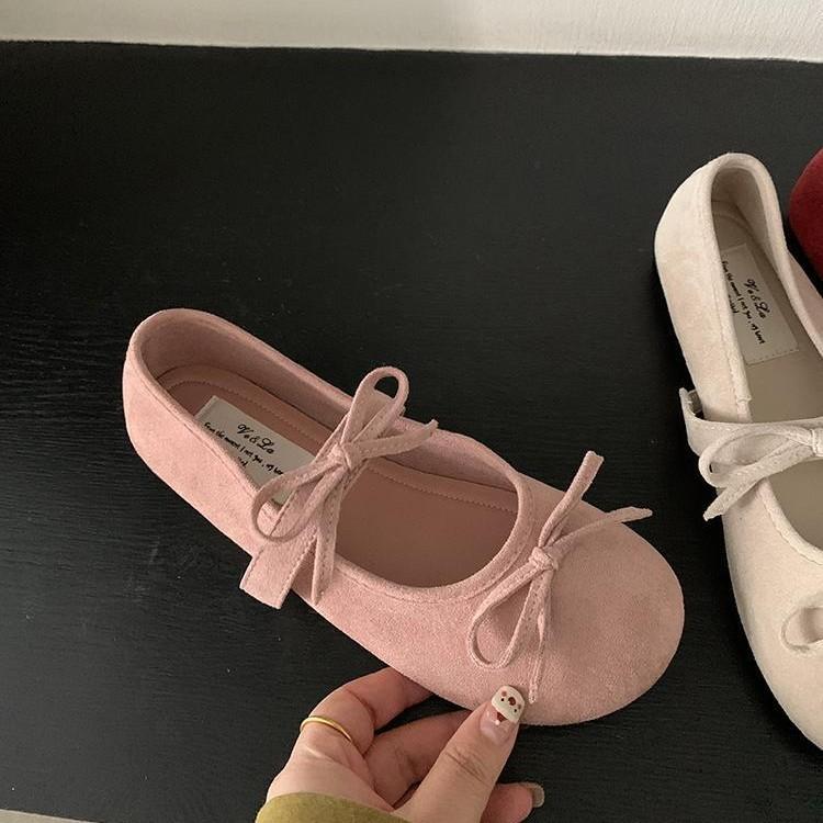 French evening wind Mary Jane shoes shoes soft sole single shoes ballet shoes early spring flat shoes women's shoes skirt with bow