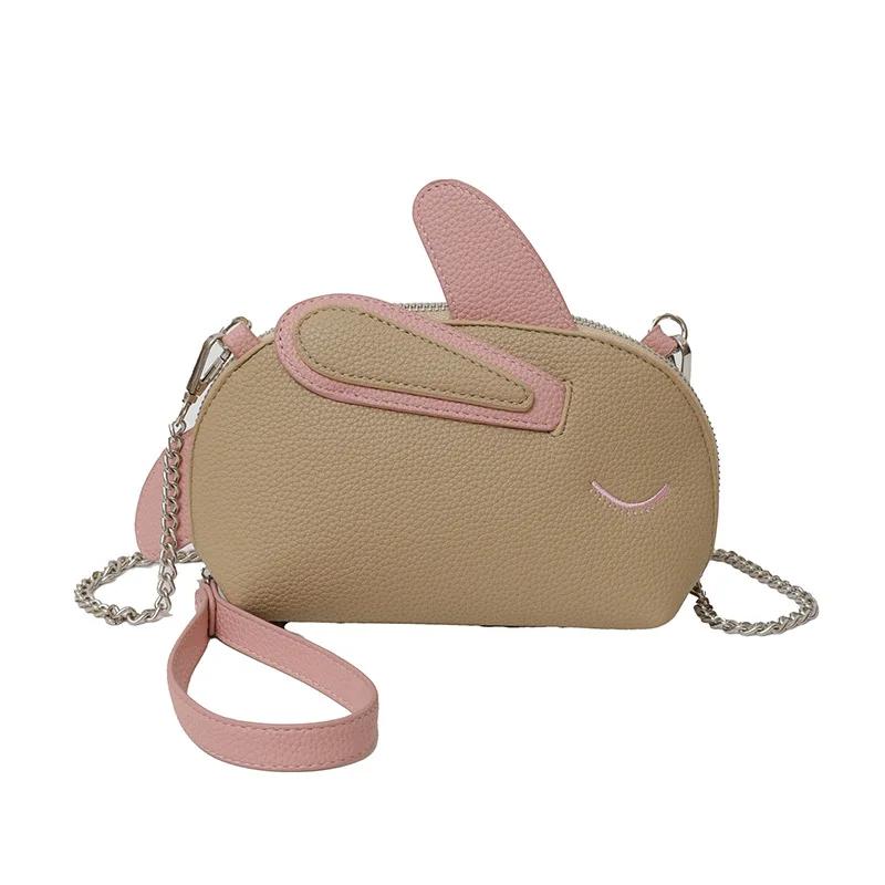 Casual Cute Solid Color Faux Leather Lightweight Portable With Rabbit Shape Women Messenger Fashion Chain Bag Women Shoulder Bag