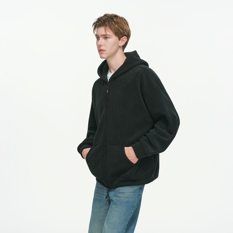 

Dream Made American-Style Fleece Hooded Cardigan Sweatshirt for Men, Spring and Autumn Casual Versatile Couple Hoodie Jacket Black XL