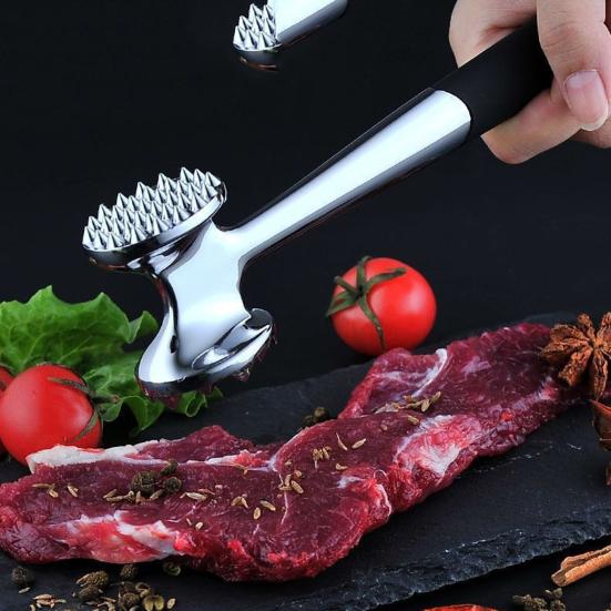 Doppelseitiger Fleischklopfer Spülmaschinenfest Küchenhammer Werkzeug mit weichem Griff Manueller Metallklopfer zum Zartmachen von Hähnchensteak Rindfleisch Schweinefleisch