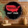 2D Flat, 1pc Round Aluminum Hanging Sign - "Freedom Isn't Free" USA Map Patriotic Metal Wall Art, Vintage Black Distressed Style, Perfect for 4th of