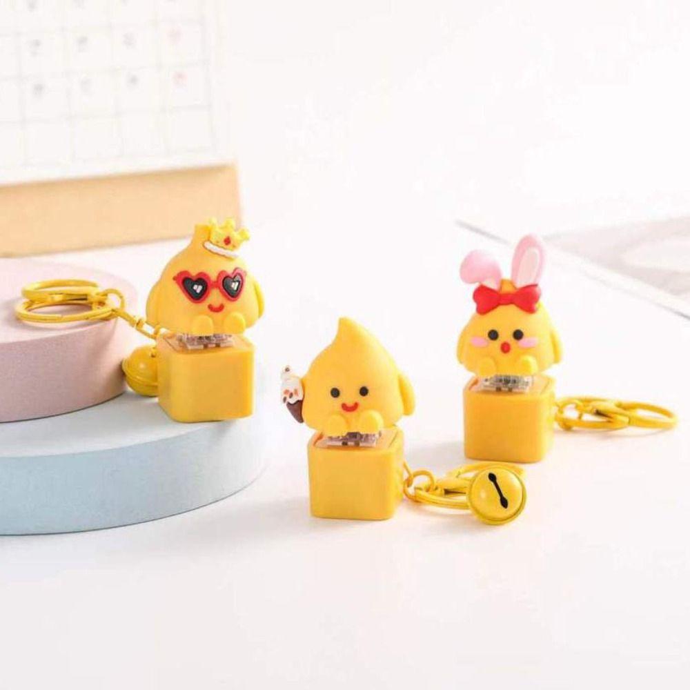 Luminous Wooden Fish Keyboard Keychain Yellow Chick Fingertip Button Key Ring  Finger Toys