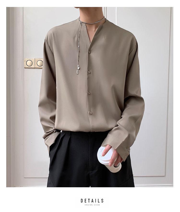 Men's Early Autumn Trendy Korean Ice Silk Long Sleeve Shirt