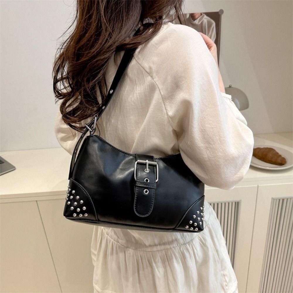 Designer Buckle Armpit Bag Y2k Spicy Girl Handbag Fashion Rivet Shoulder Bag  Women