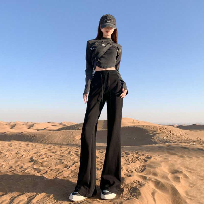 

Velvet Gray Slimming Micro-Flare Floor-Length Sweatpants for Women Large
