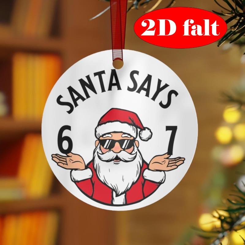 2D Flat Santa Claus Round Ceramic Pendant Christmas Tree Hanging Ornaments Holiday Party Home Decor