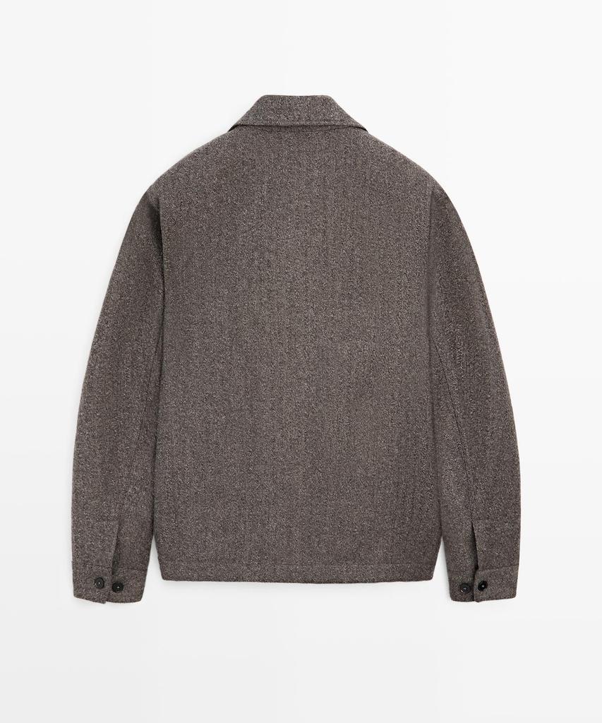 Massimo Dutti Herringbone Wool Blend Cardigan