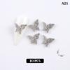 10 st Guld/Silver Flera Mönster Nageldekoration Smycken Berlocker Kristall Strass 3D Fjärilsformad Legering Nageltillbehör