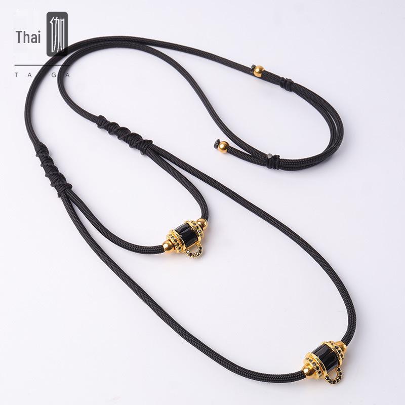 Amuletă Buddha Thailanda Lumină Aurie Lux Diamant Șnur Cordon – Colier Ajustabil