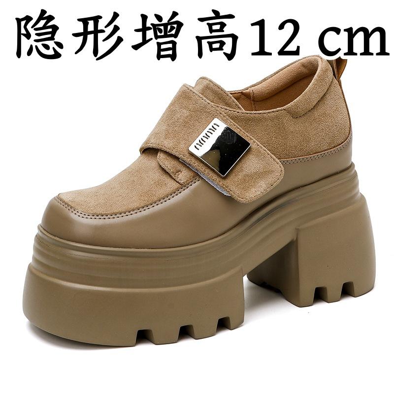 

1cm super thick-soled loafers for women s spring new small height-increasing muffin single shoes Velcro shoes 33 чёрный