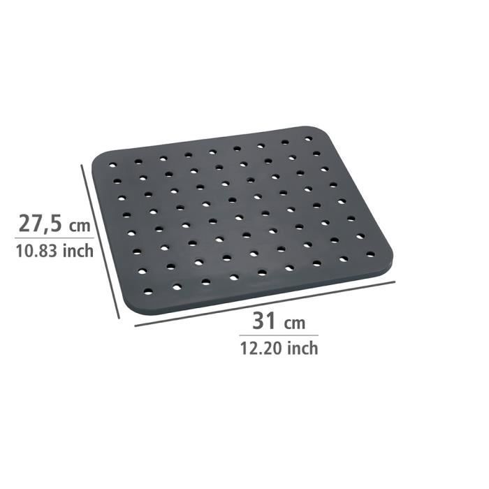 Wenko fond d'évier cristal, tapis d'évier de protection contre les rayures, protection vaisselle, plastique, 27,5 x 31 cm, gris