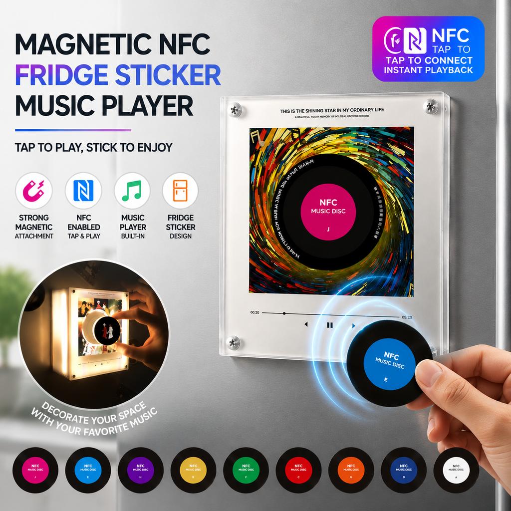 NFC Induction Fridge Magnetic Music Player With 9 discs & Night Light Automatic Play Music Refrigerator Sticker Creative Gift