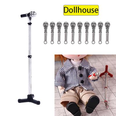 1:12 Dollhouse Miniature Microphone Model w/Stand Musical Instrument Furniture Decor Toy