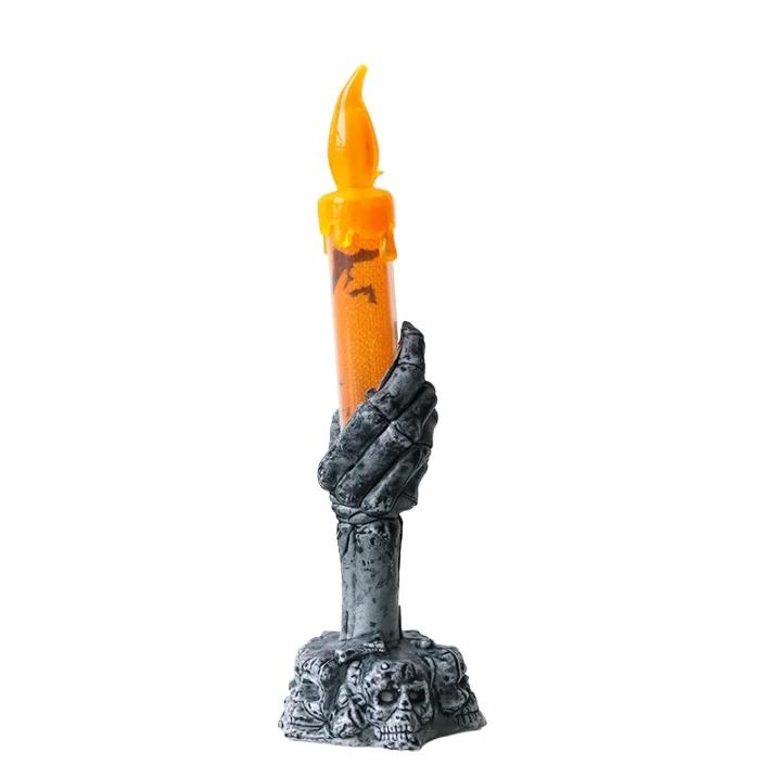 LED Skull Hand Candle Light with Flame Effect Battery Gothic Decor for Halloween Haunted House Spooky Room Party Decoration