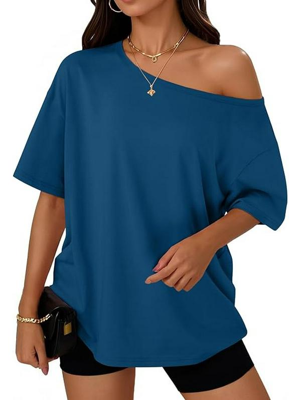 Damen schulterfreies lockeres Kurzarm-T-Shirt - Sommer 2026 lässige Frühjahrsmode