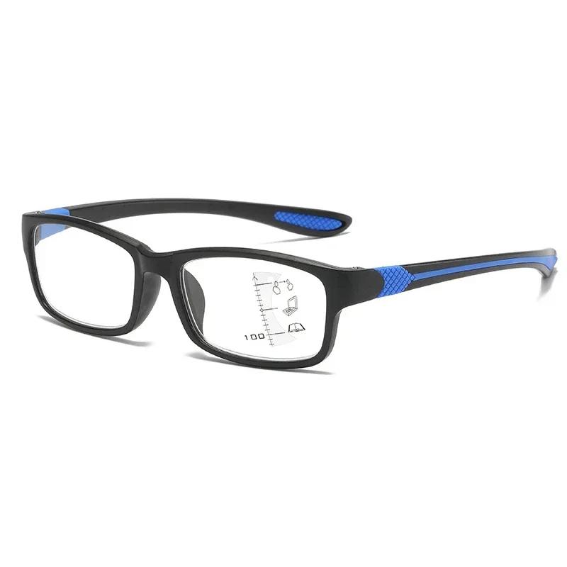 Square Frame Multifocal Reading Glasses Men Women Near and Far Progressive Eyeglasses Vintage Blue Light Blocking Presbyopia