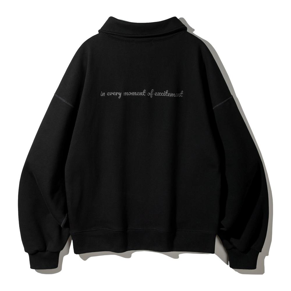 BAKKEN Semi-Crop Balloon Fit Half Zip-Up Sweatshirt Bk5690_Black