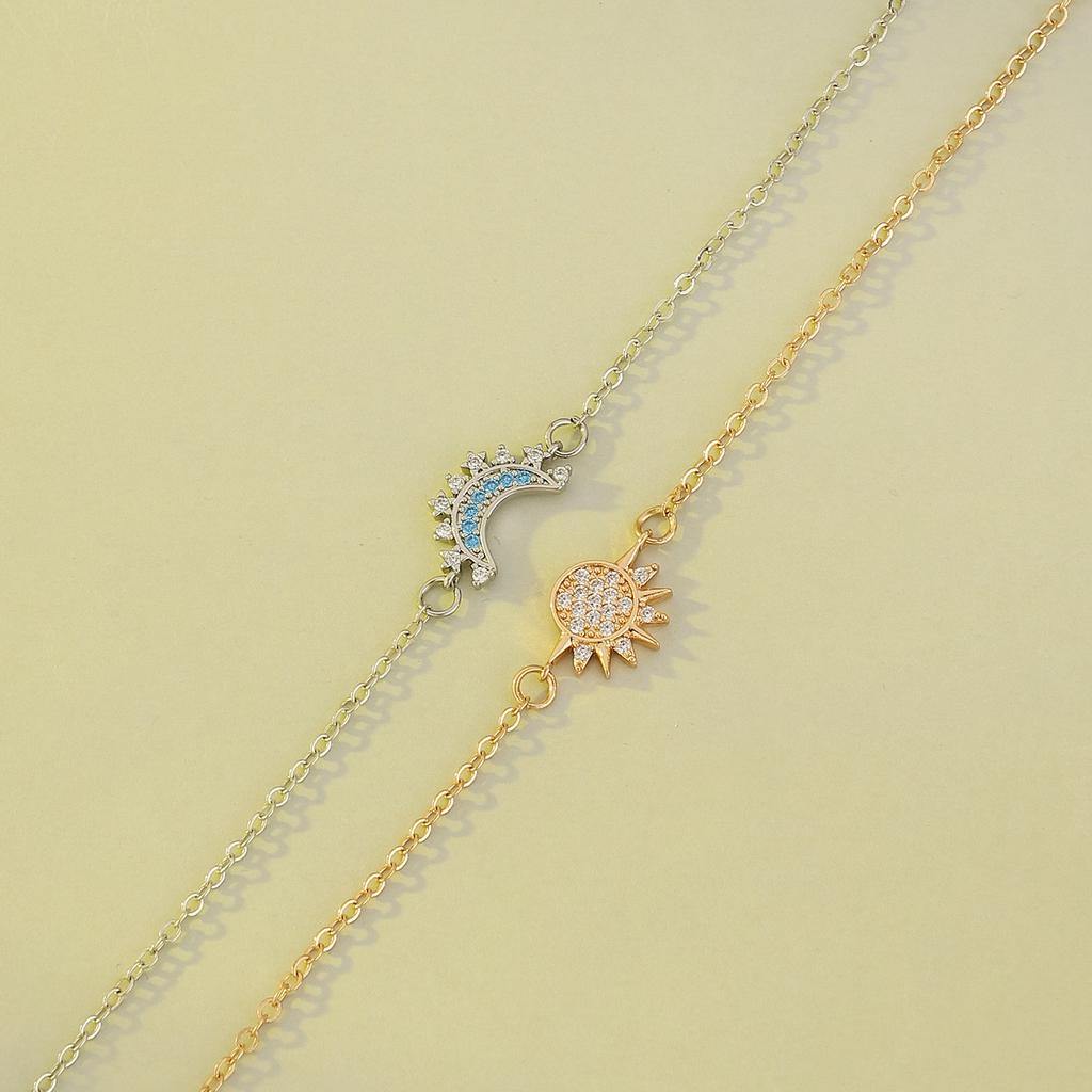 2Pcs Y2K Rhinestone Sun Moon Bracelets for Women Lovers Gold Color Silver Color Chain Friendship Bracelet Gifts Jewelry