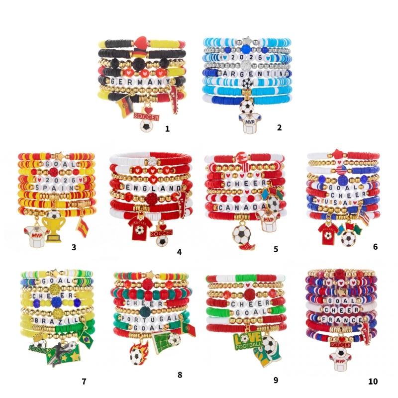 Soccer Themed Bracelets With Football Charm For Women And Men Elastic Adjustable Wristbands For Fan