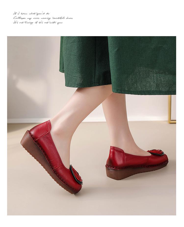 2025 Spring Handmade Genuine Leather Floral Moccasins for Women - Soft Sole, Shallow Mouth, Flat Bottom