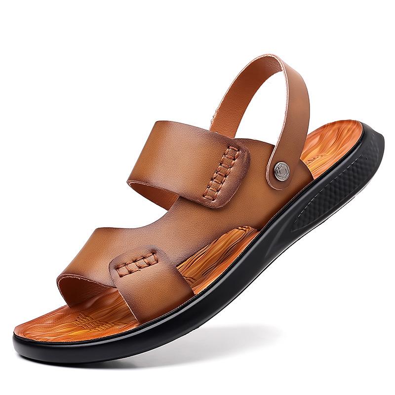 2025 Men's Genuine Leather Sandals: Beach & Casual Non-Slip Soft Sole Dual-Use Summer Shoes