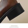 2025 Women's Plus Size Brown Leather Loafers: Spring/Autumn, Round Toe, Chunky Medium Heel, British Style